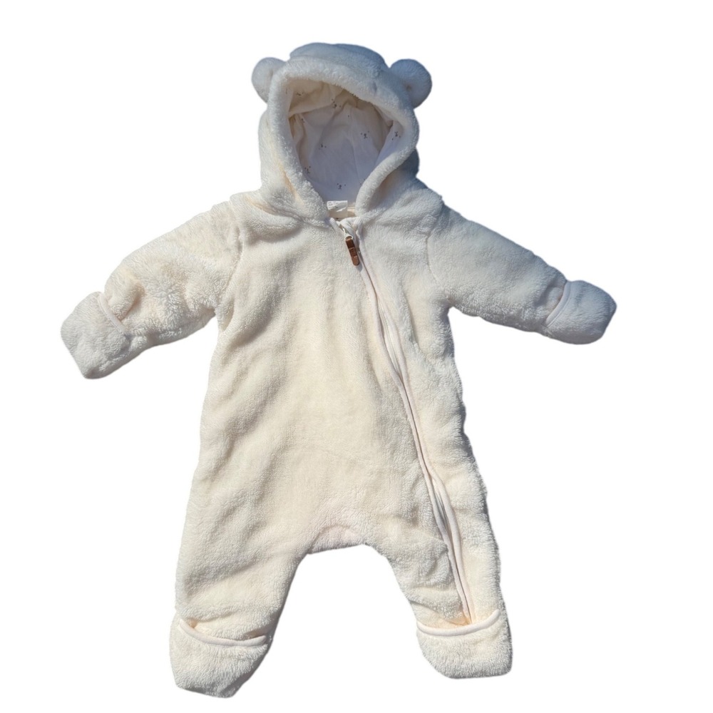 HM Baby Bear Fleece Pram Suit Cream Hooded Bunting 1-2M 0663383 8